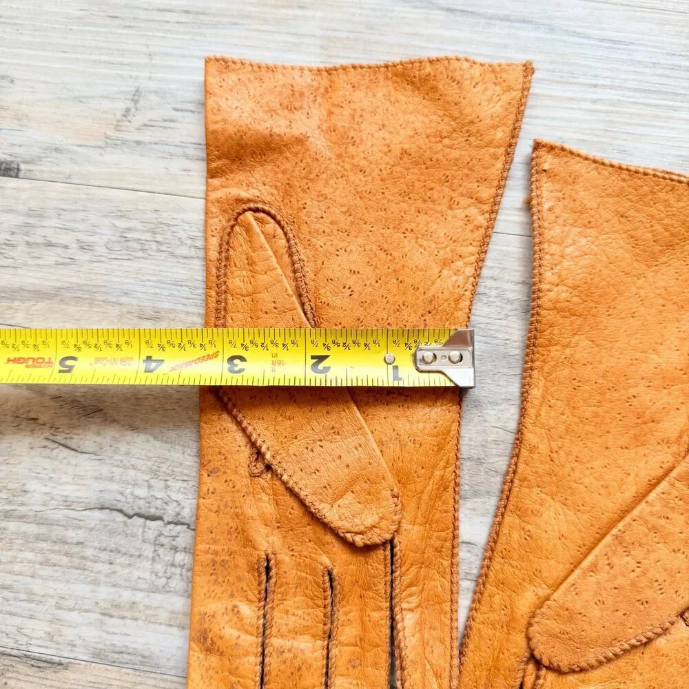 Vintage Peccary Leather Gloves Tan Soft Driving Dress Unlined Classic Pigskin